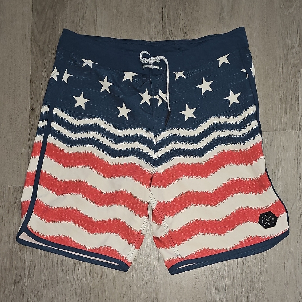 George Navy and Red Star Swim Shorts
